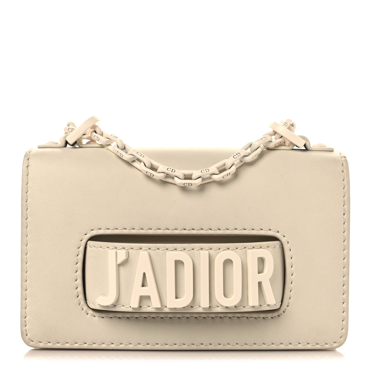 Ultra Matte Calfskin Mini J'Adior Chain Flap Bag White