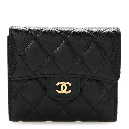 Caviar Quilted Compact Flap Wallet Black