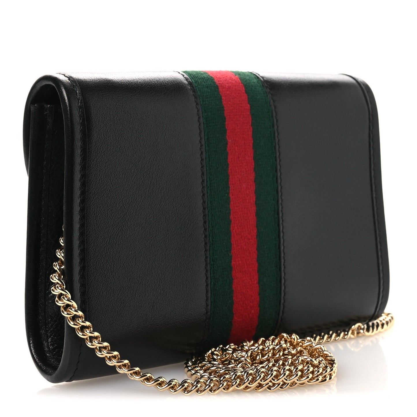 Textured Calfskin Web Mini Rajah Slim Flap Shoulder Bag Black