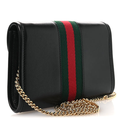 Textured Calfskin Web Mini Rajah Slim Flap Shoulder Bag Black
