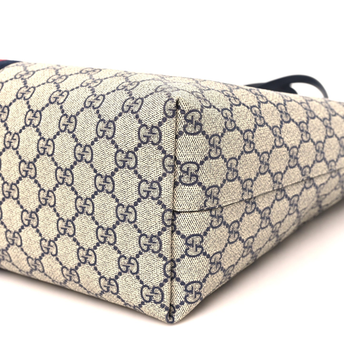GG Supreme Monogram Textured Calfskin Web Medium Ophidia Shopping Tote Beige Blue