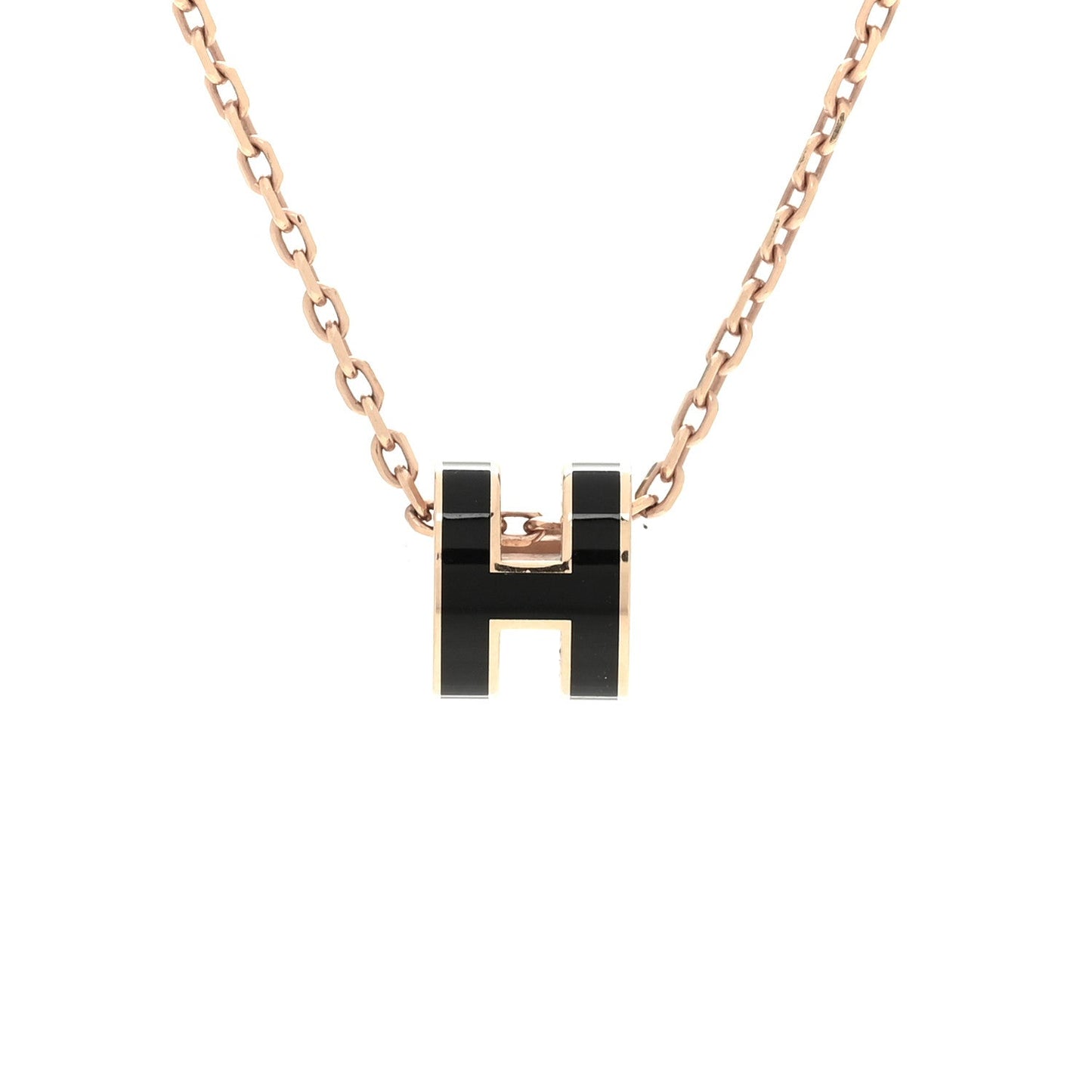 Lacquered Rose Gold Mini Pop H Pendant Necklace Black