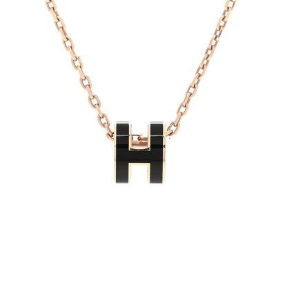 Lacquered Rose Gold Mini Pop H Pendant Necklace Black