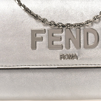 Metallic Calfskin Continental Wallet On Chain Argento