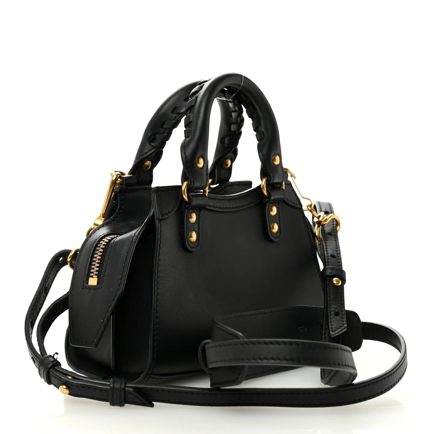 Balenciaga Smooth Calfskin Neo Classic Brass Hardware Nano City Crossbody Black
