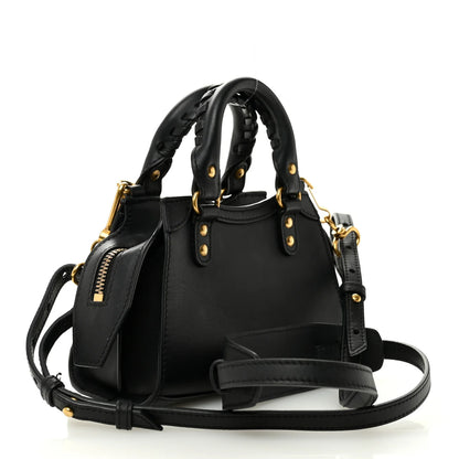 Balenciaga Smooth Calfskin Neo Classic Brass Hardware Nano City Crossbody Black