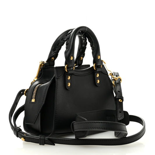 Balenciaga Smooth Calfskin Neo Classic Brass Hardware Nano City Crossbody Black
