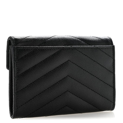 Grain De Poudre Matelasse Chevron Small Monogram Envelope Wallet Black