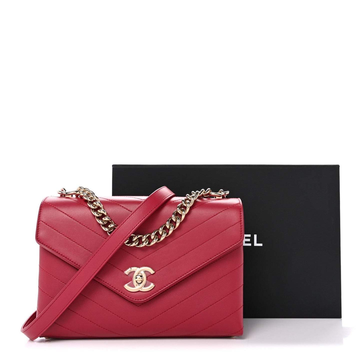 Calfskin Chevron Stitched Small Coco Flap Bag Pink