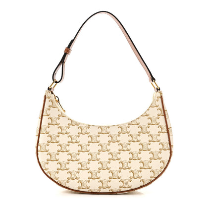 Canvas Calfskin Ava Triomphe Shoulder Bag White