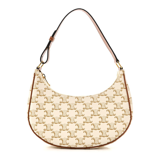 Canvas Calfskin Ava Triomphe Shoulder Bag White