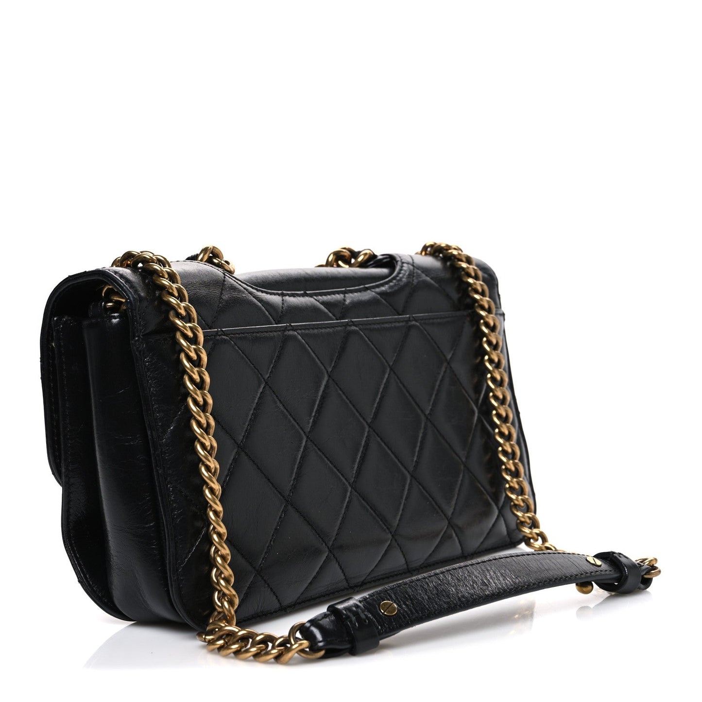 Glazed Calfskin Quilted Medium Perfect Edge Flap Black