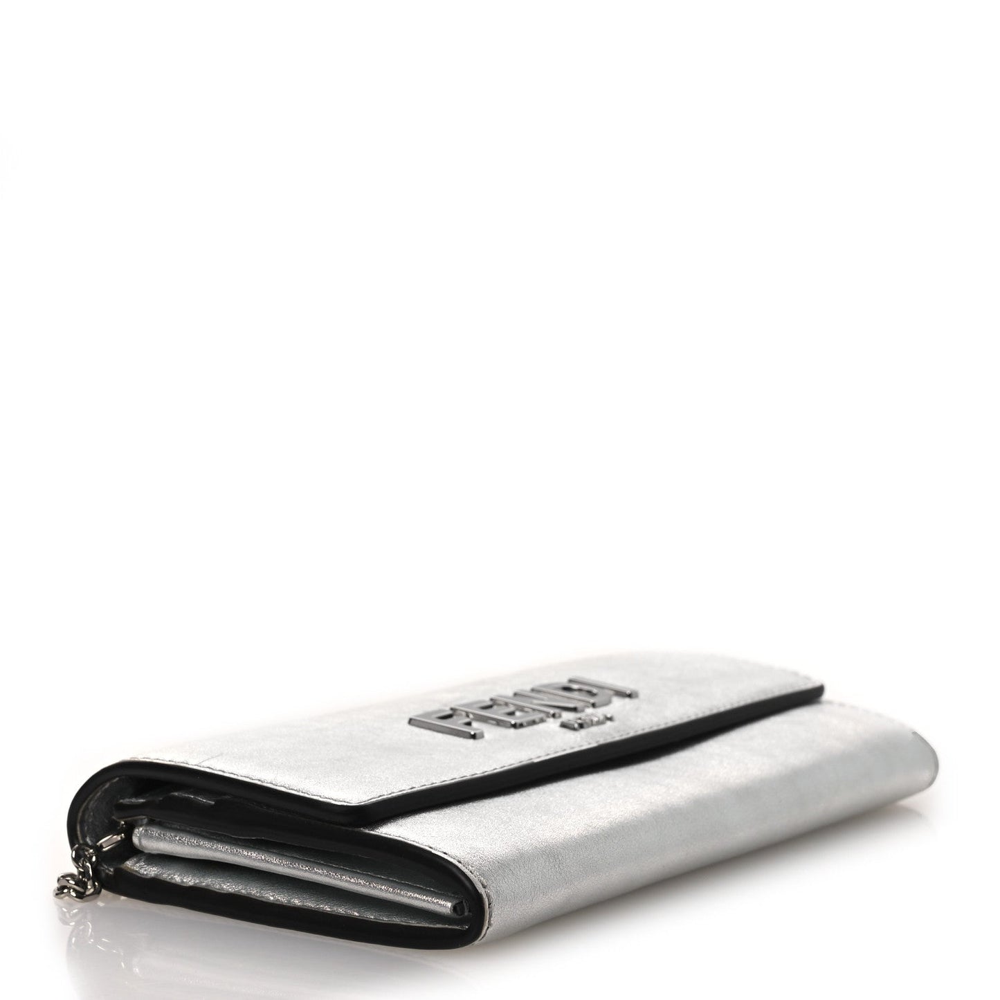 Metallic Calfskin Continental Wallet On Chain Argento