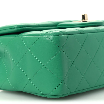 Lambskin Quilted Mini Rectangular Flap Green