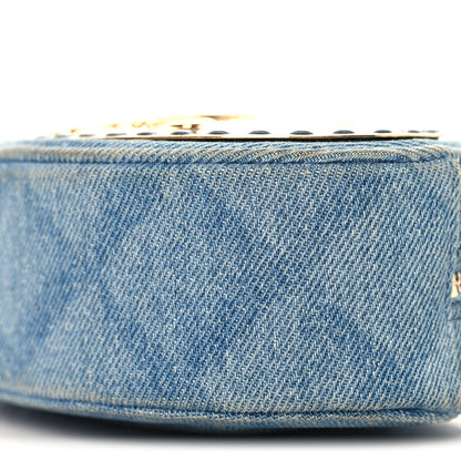 Denim Printed Chain Clutch Dark Blue