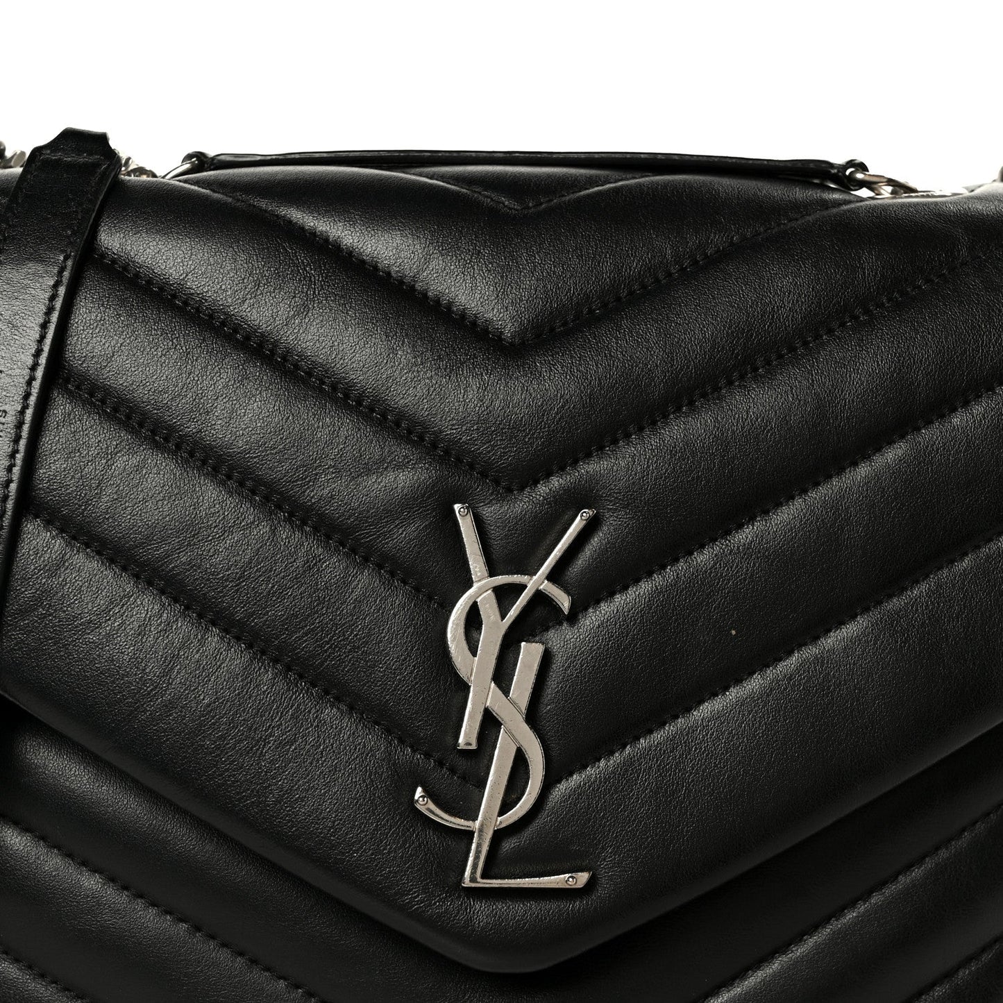 Calfskin Y Quilted Monogram Medium Loulou Chain Satchel Black