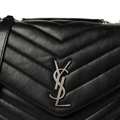 Calfskin Y Quilted Monogram Medium Loulou Chain Satchel Black