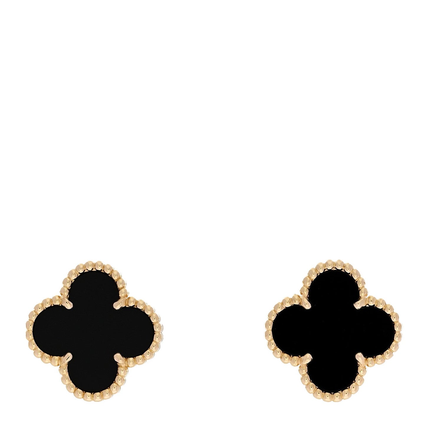 18K Yellow Gold Black Onyx Vintage Alhambra Earrings