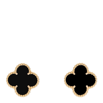 18K Yellow Gold Black Onyx Vintage Alhambra Earrings