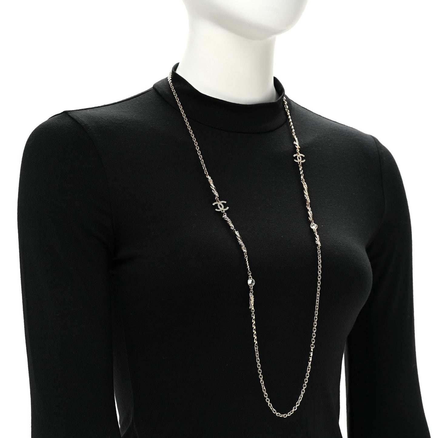 Crystal CC Twist Long Necklace Gold