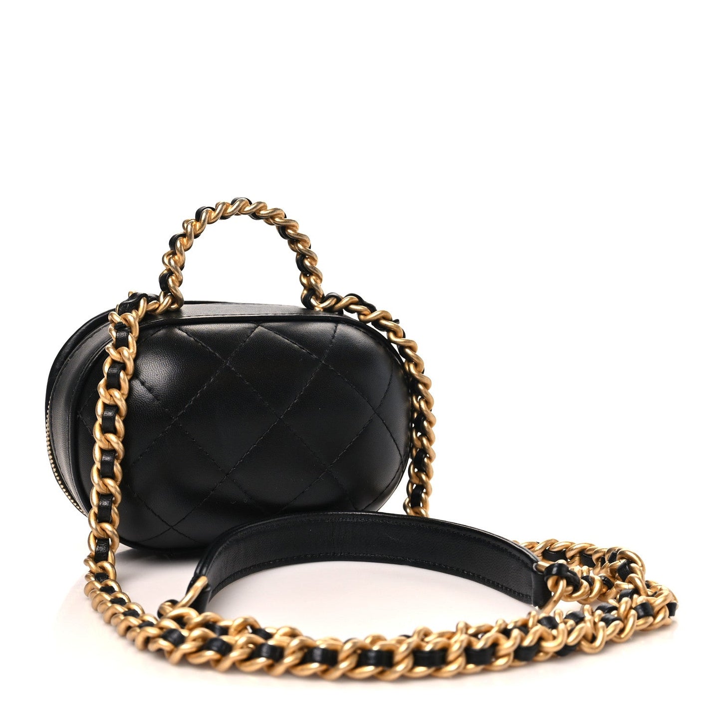Lambskin Quilted CC Bubble Vanity Case With Chain Black