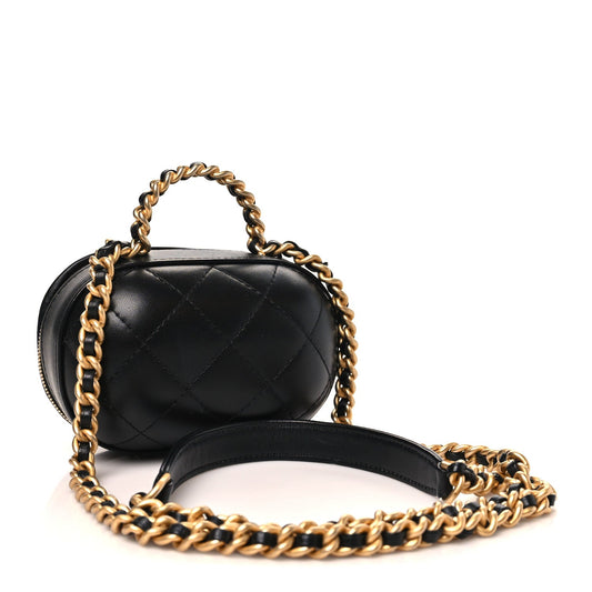 Lambskin Quilted CC Bubble Vanity Case With Chain Black