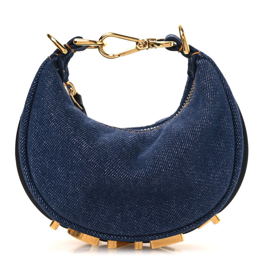 Denim Shiny Nappa Nano Fendigraphy Hobo Charm Blue Moro