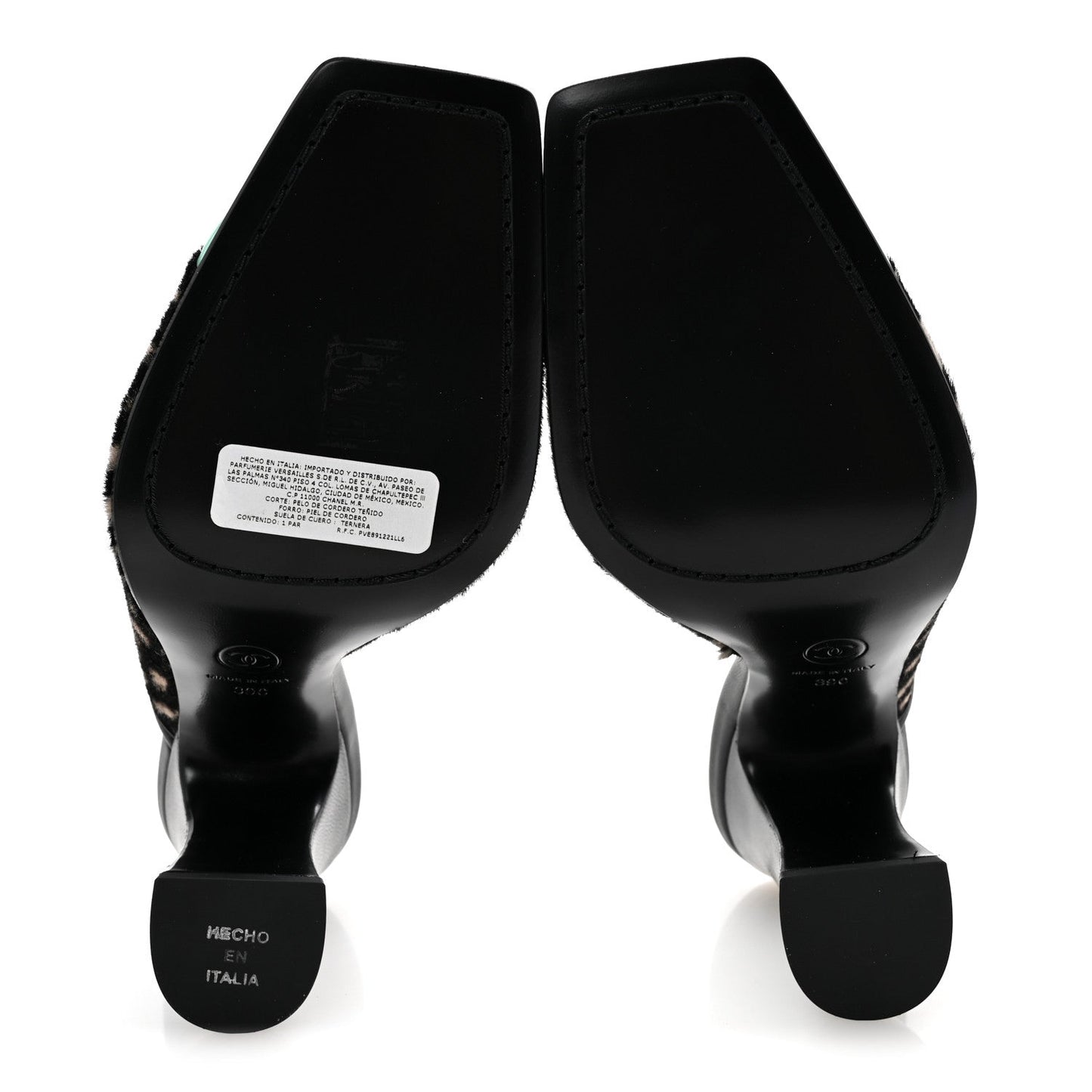 Pony Hair Lambskin Patent Calfskin Cap Toe Mules 39 Black White Green