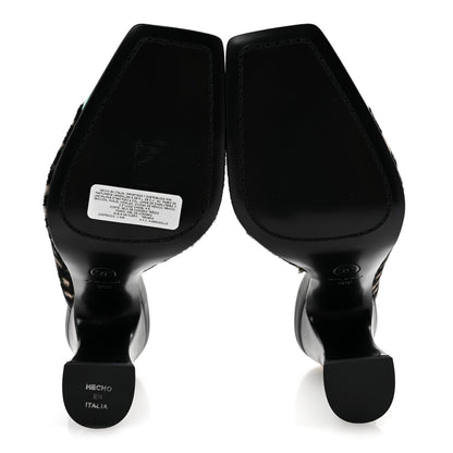 Pony Hair Lambskin Patent Calfskin Cap Toe Mules 39 Black White Green