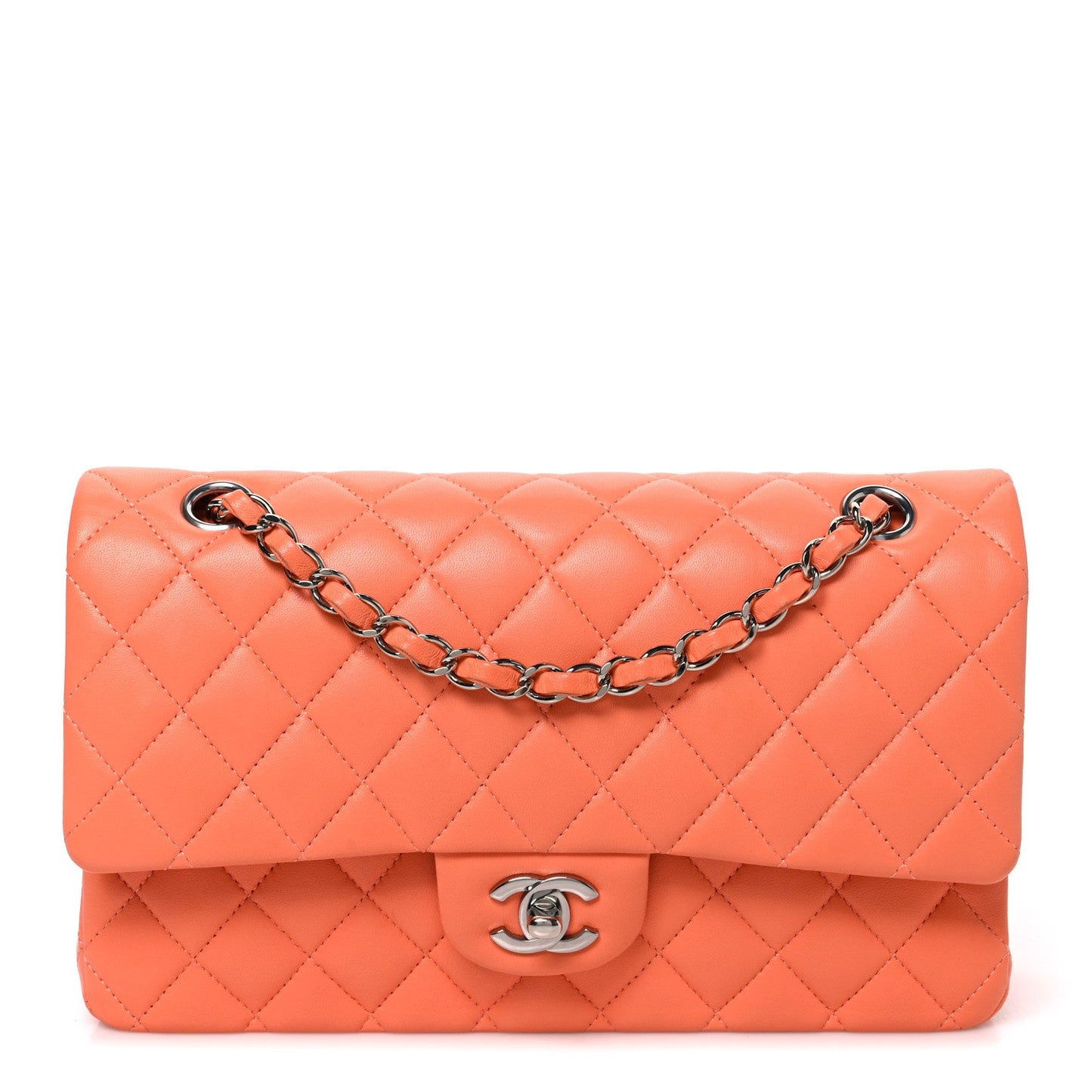 Lambskin Quilted Medium Double Flap Orange