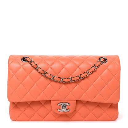 Lambskin Quilted Medium Double Flap Orange
