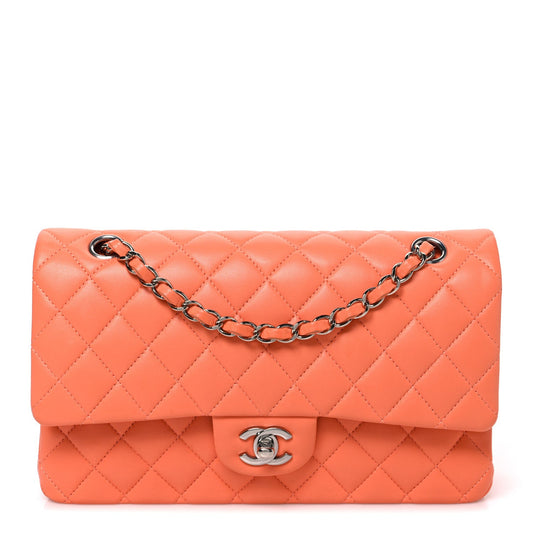 Lambskin Quilted Medium Double Flap Orange