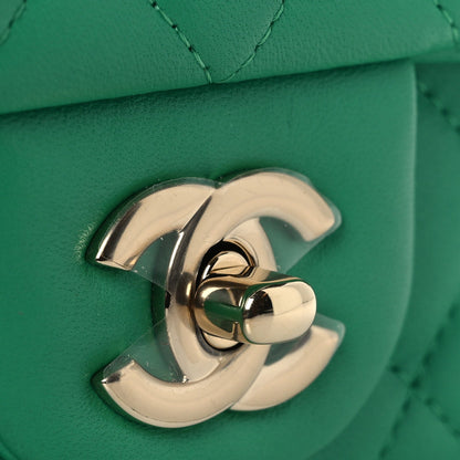 Lambskin Quilted Mini Rectangular Flap Green