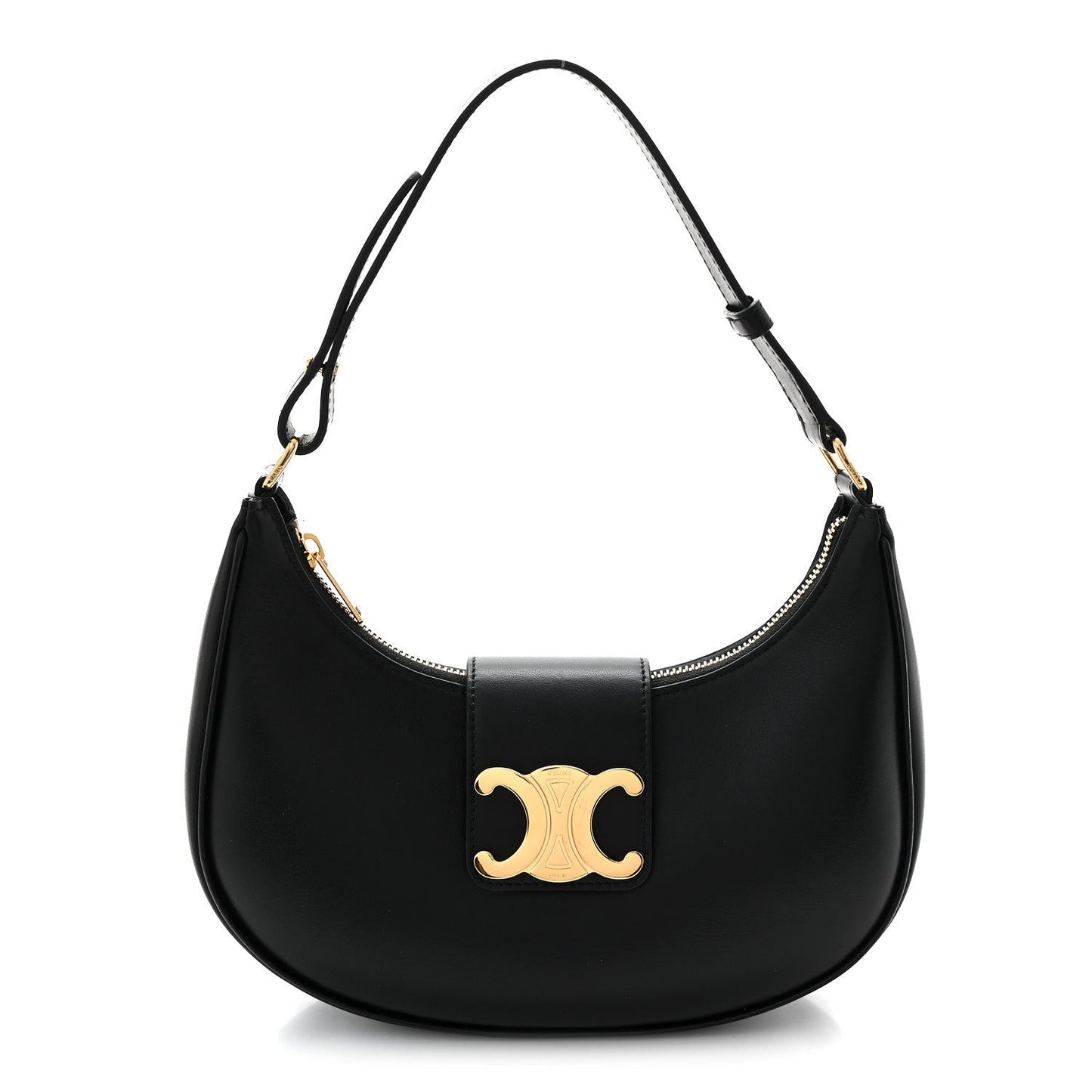 Smooth Calfskin Medium Strap Ava Triomphe Shoulder Bag Black