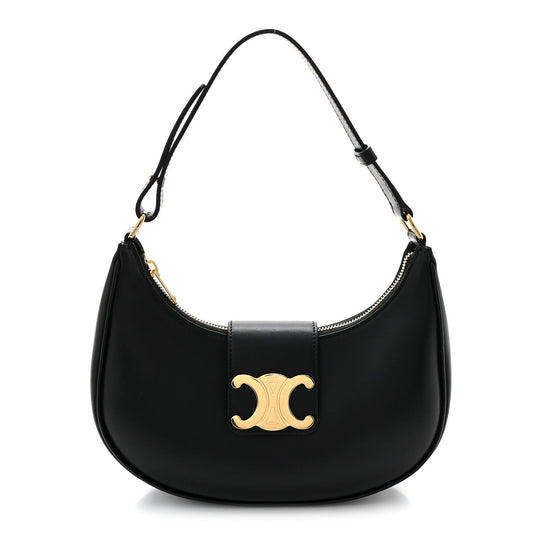 Smooth Calfskin Medium Strap Ava Triomphe Shoulder Bag Black