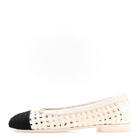 Mesh Crochet Cap Toe Ballerina Flats 39.5 White Black