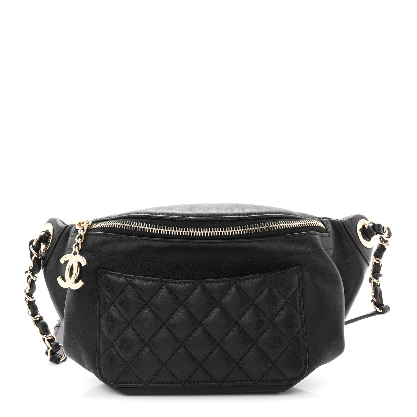 Lambskin Quilted Waist Bag Fanny Pack Black