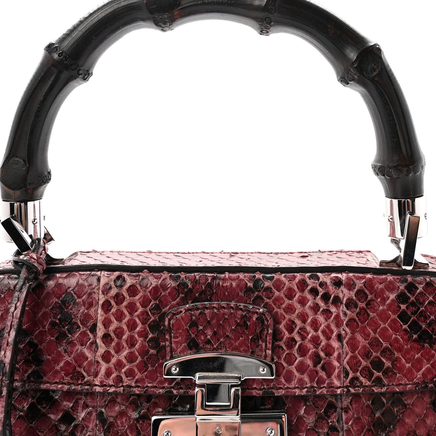 Snakeskin Bamboo Medium Lady Lock Top Handle Bag Purple