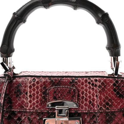 Snakeskin Bamboo Medium Lady Lock Top Handle Bag Purple