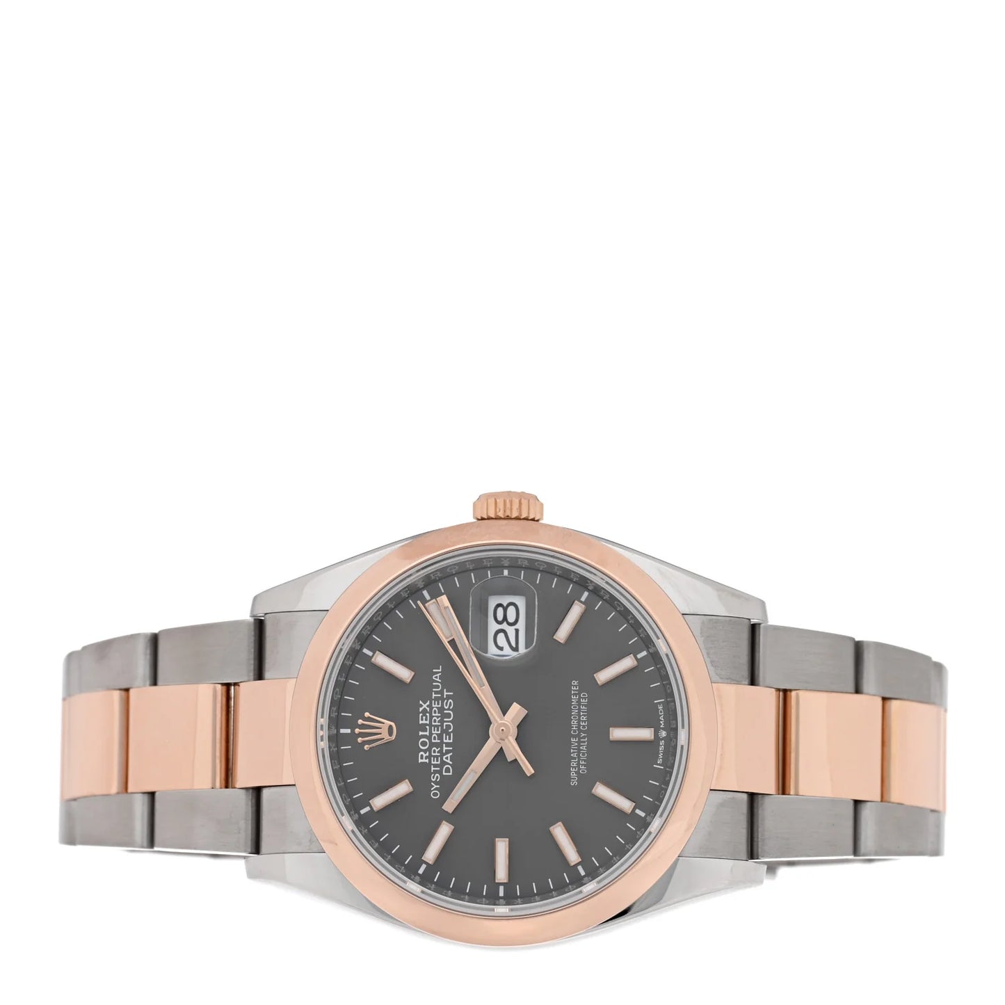 Rolex Stainless Steel 18K Everose Gold 36mm Oyster Perpetual Datejust Watch Slate 126201