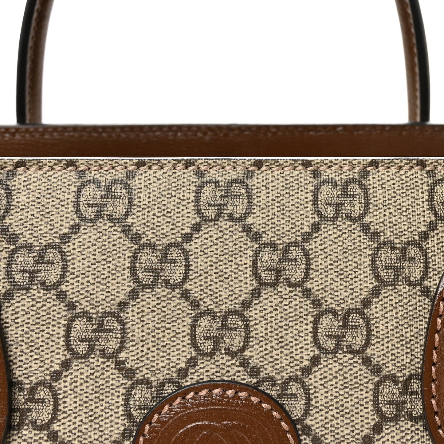 GG Supreme Monogram Azalea Calfskin Small Retro Interlocking G Tote Bag Beige Ebony Brown Sugar