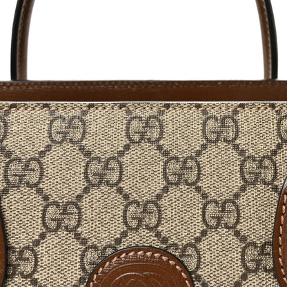 GG Supreme Monogram Azalea Calfskin Small Retro Interlocking G Tote Bag Beige Ebony Brown Sugar