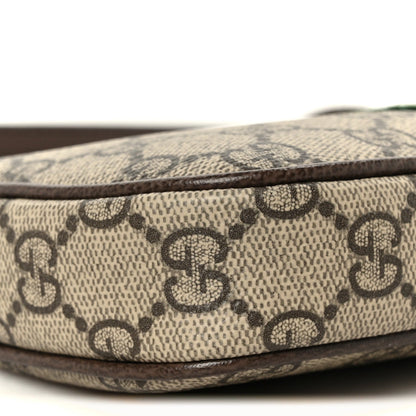 GG Supreme Monogram Textured Dollar Calfskin Web Mini Ophidia Shoulder Bag Beige Ebony New Acero