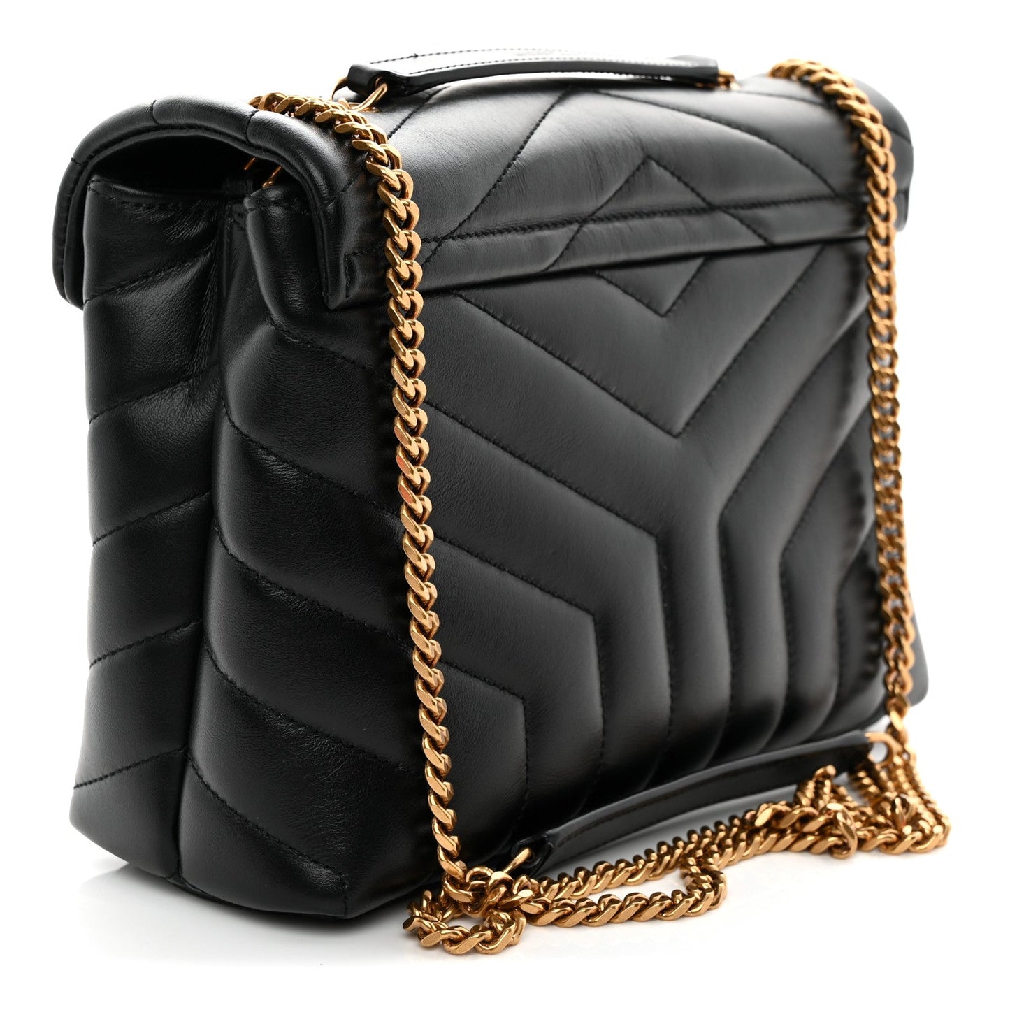 Calfskin Y Quilted Monogram Small Loulou Chain Satchel Black