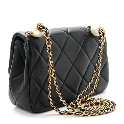 Lambskin Quilted Pearl Small Flap Black