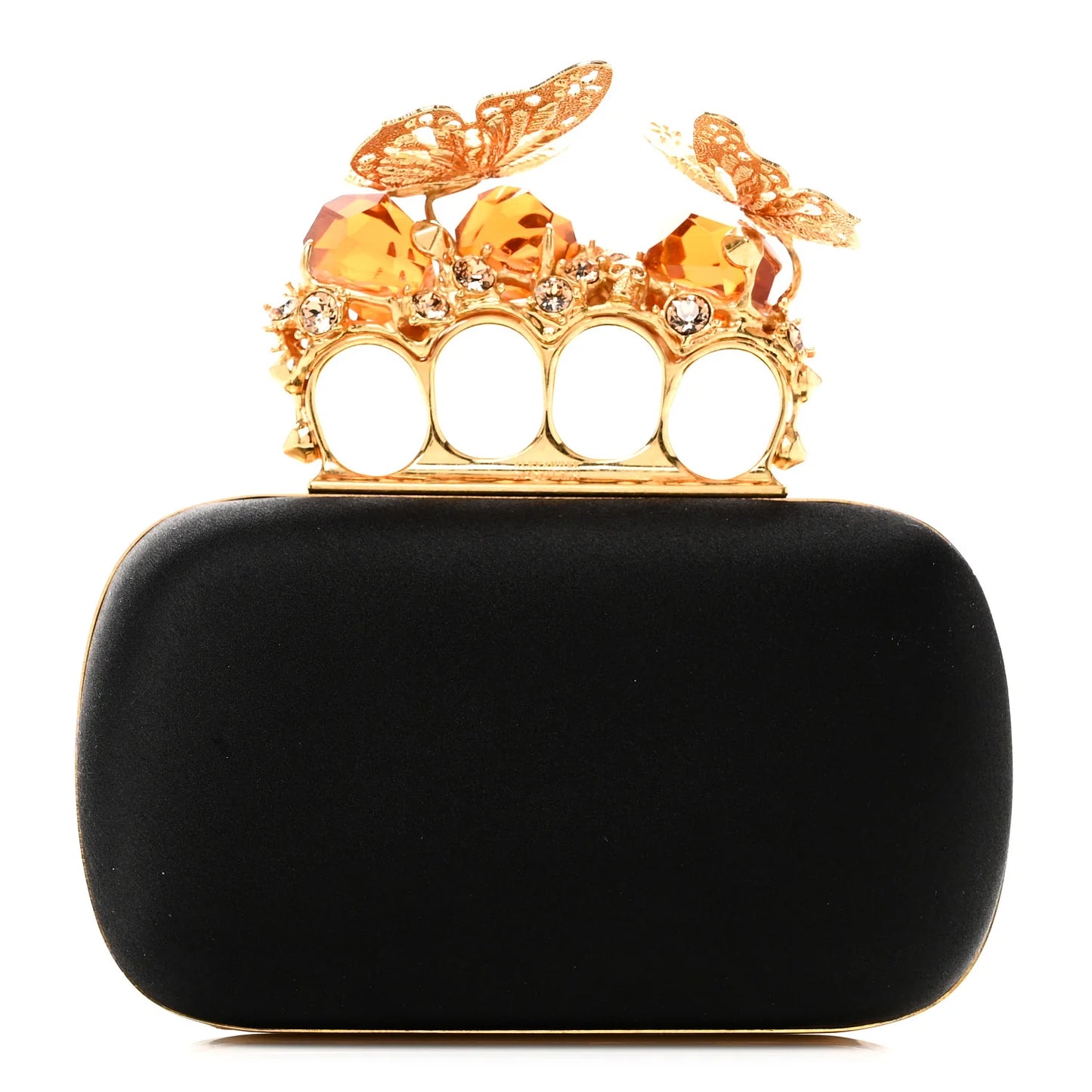 Alexander McQueen Satin Butterfly Knuckle Duster Box Clutch Black