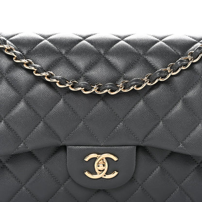Caviar Quilted Jumbo Double Flap Dark Grey
