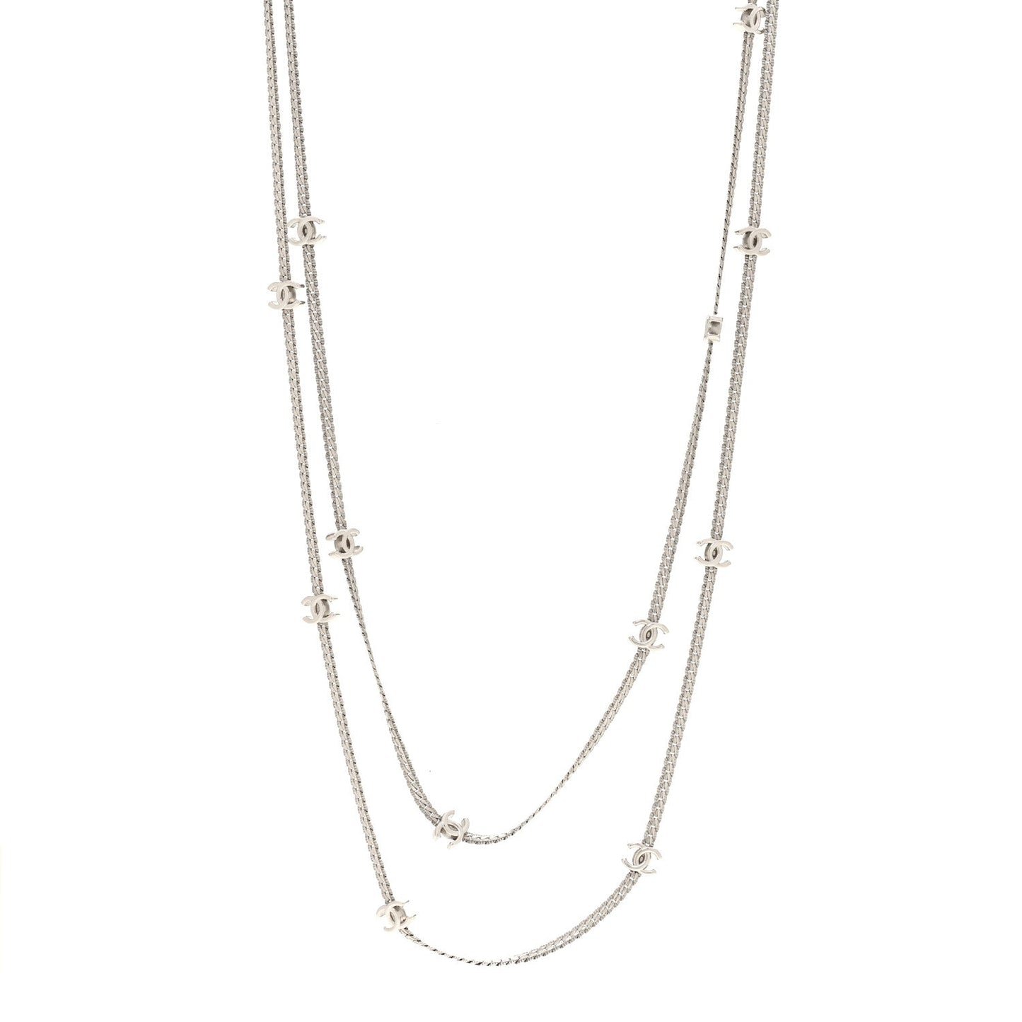 Metal CC Long Chain Necklace Silver
