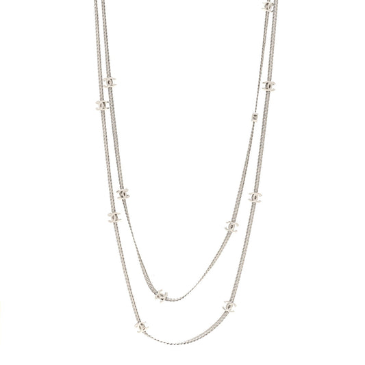 Metal CC Long Chain Necklace Silver