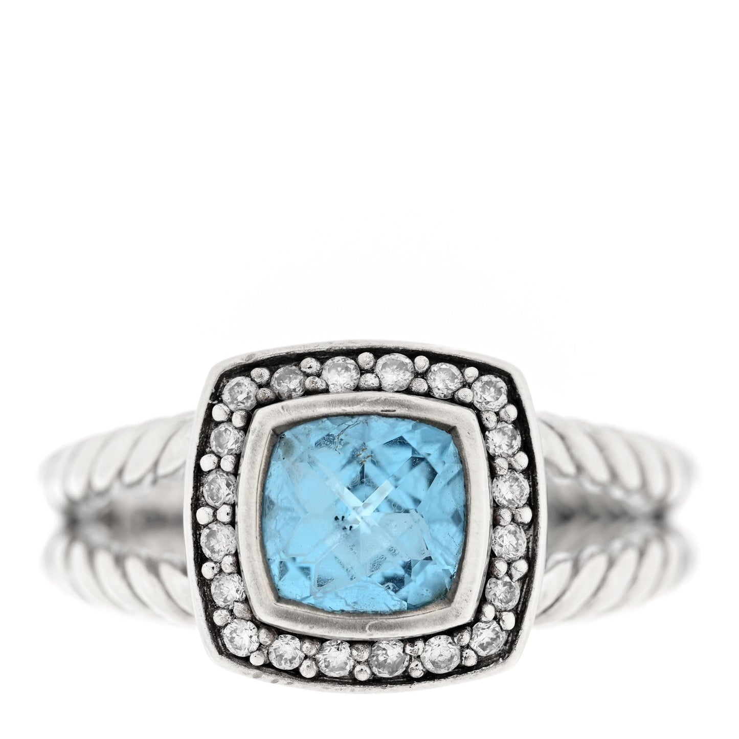 Sterling Silver Diamond Blue Topaz 7mm Petite Albion Ring 54 7